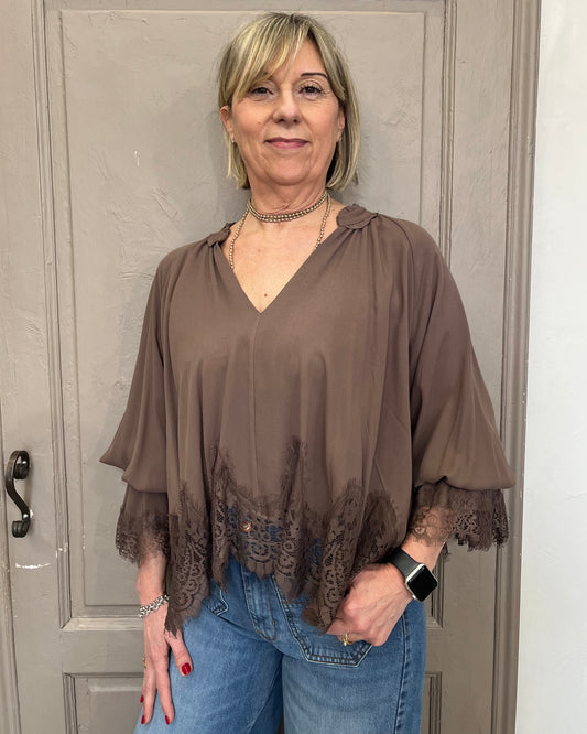 Blusa Calla con pizzo | Marrone