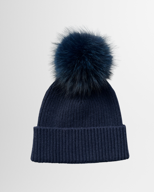 Berretto con pon-pon blu