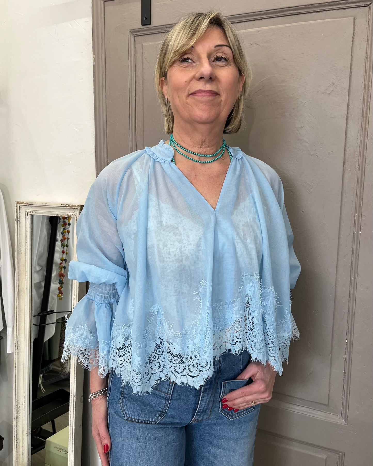 Blusa Calla con pizzo | Azzurra