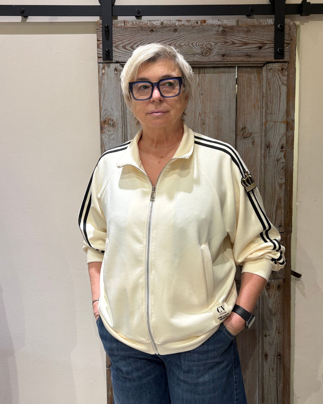Felpa panna con zip