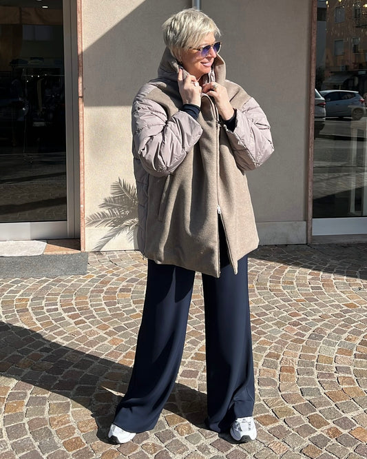 Giaccone con inserti in piumino