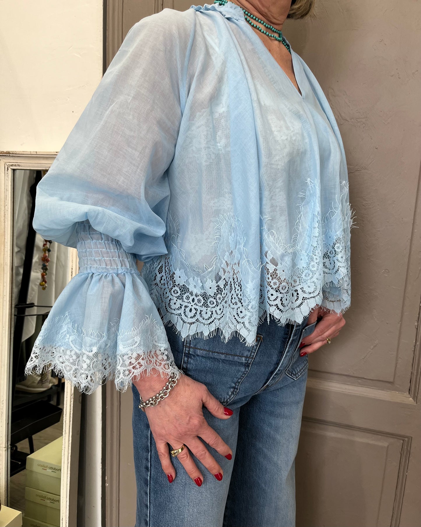 Blusa Calla con pizzo | Azzurra