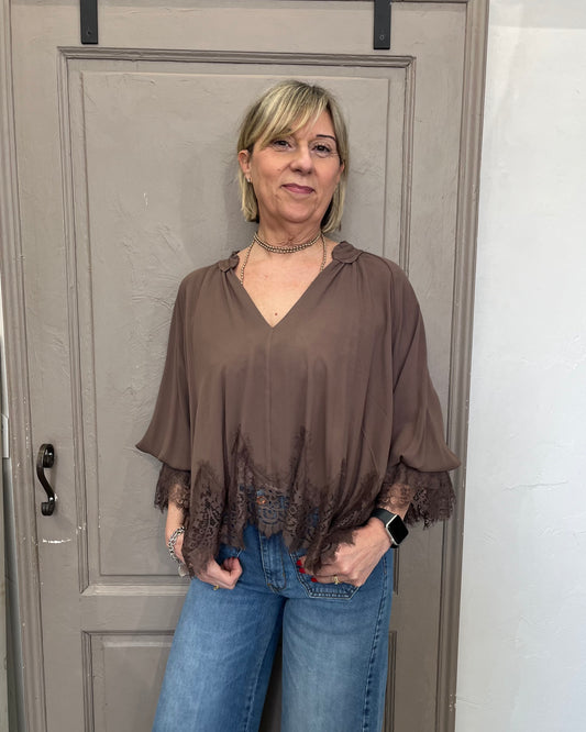 Blusa Calla con pizzo | Marrone